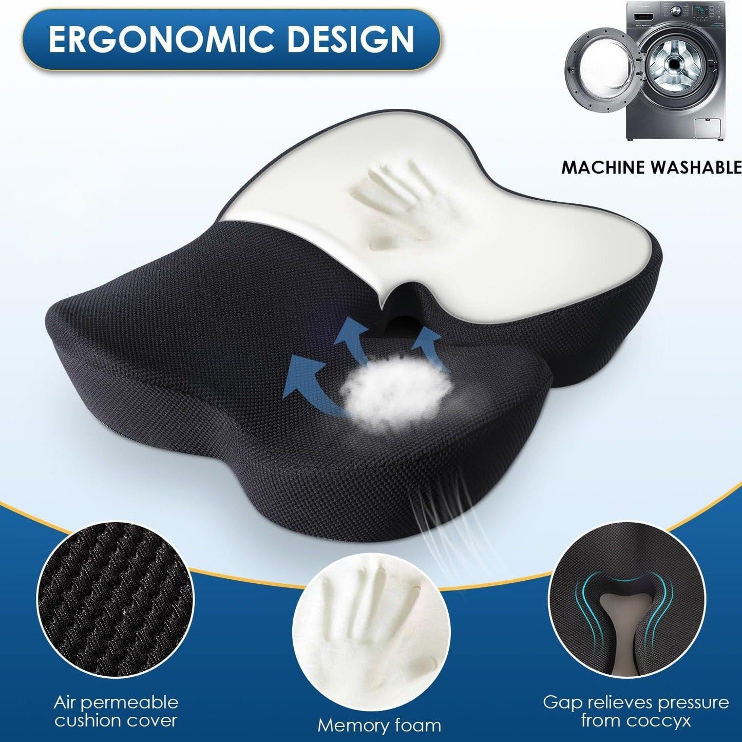 Ergonomic Design Memory Foam Seat Cushion