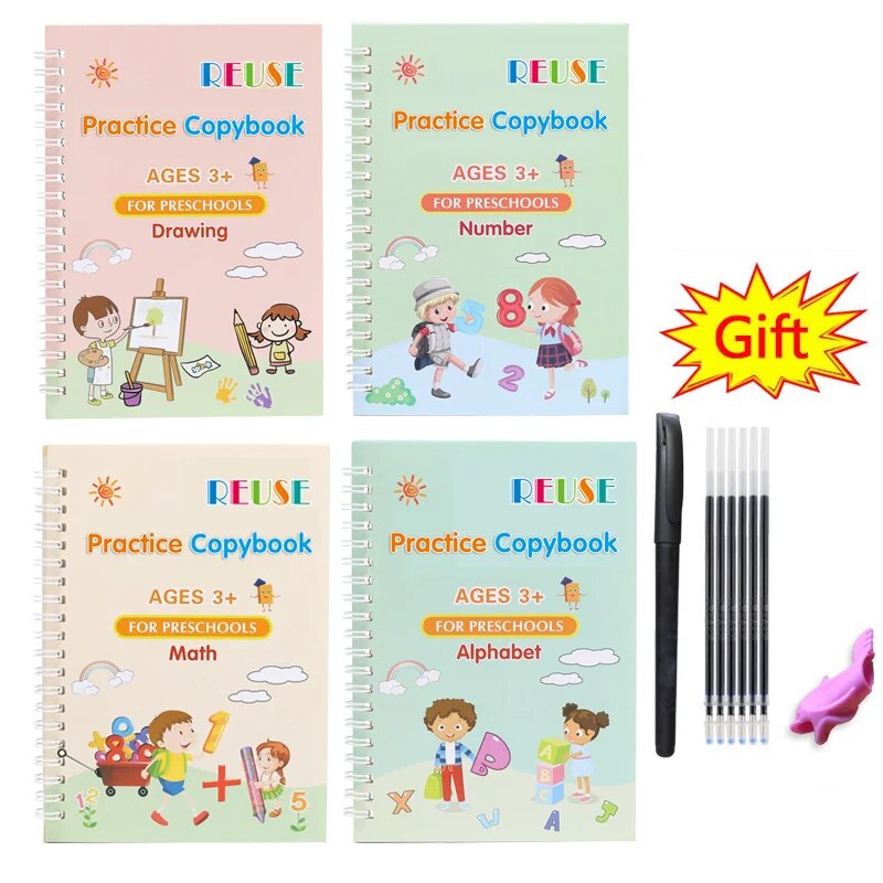 Free Shipping Magic Copy Book Free Wiping English French Copybooks Pen Children Writing Sticker For Calligraphy Montessori Gift