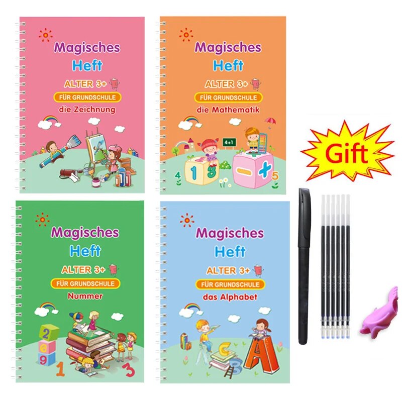 Free Shipping Magic Copy Book Free Wiping English French Copybooks Pen Children Writing Sticker For Calligraphy Montessori Gift