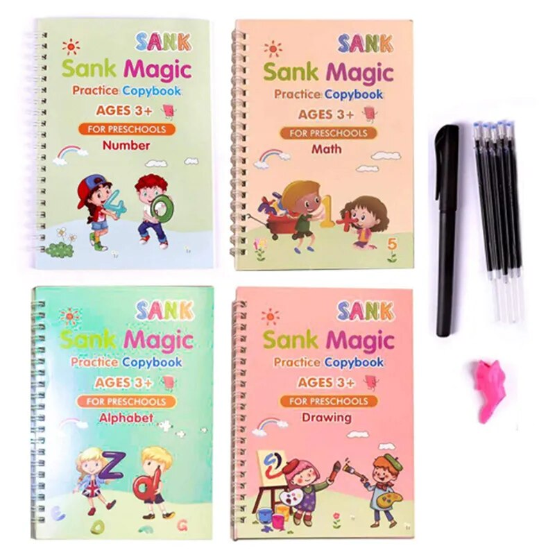 Free Shipping Magic Copy Book Free Wiping English French Copybooks Pen Children Writing Sticker For Calligraphy Montessori Gift