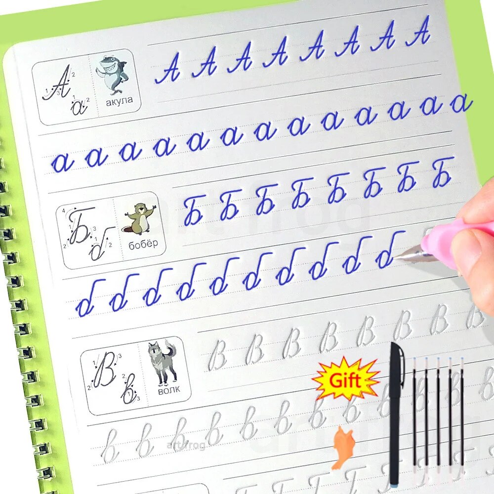 Free Shipping Magic Copy Book Free Wiping English French Copybooks Pen Children Writing Sticker For Calligraphy Montessori Gift