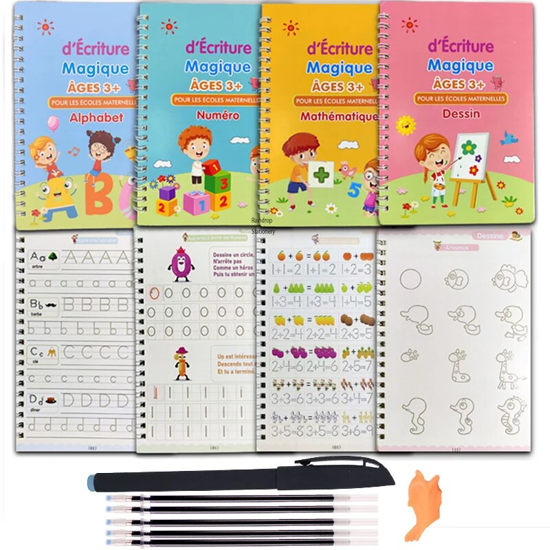 Free Shipping Magic Copy Book Free Wiping English French Copybooks Pen Children Writing Sticker For Calligraphy Montessori Gift