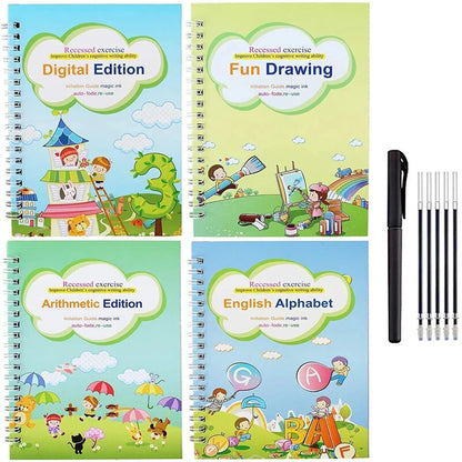 Free Shipping Magic Copy Book Free Wiping English French Copybooks Pen Children Writing Sticker For Calligraphy Montessori Gift