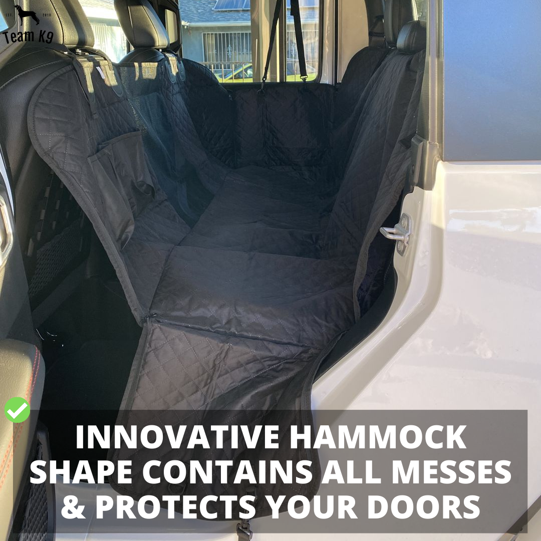 NEW Waterproof Non-Slip Car Seat Hammock Cover With Pockets, Side Flaps, Headrest Straps, Seat-Anchors, & Mesh Window (+FREE SAFETY BELT!)