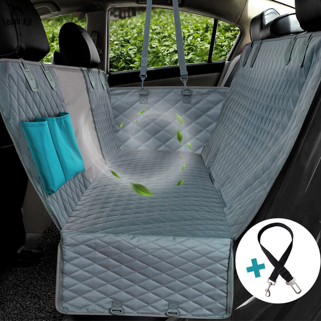 NEW Waterproof Non-Slip Car Seat Hammock Cover With Pockets, Side Flaps, Headrest Straps, Seat-Anchors, & Mesh Window (+FREE SAFETY BELT!)